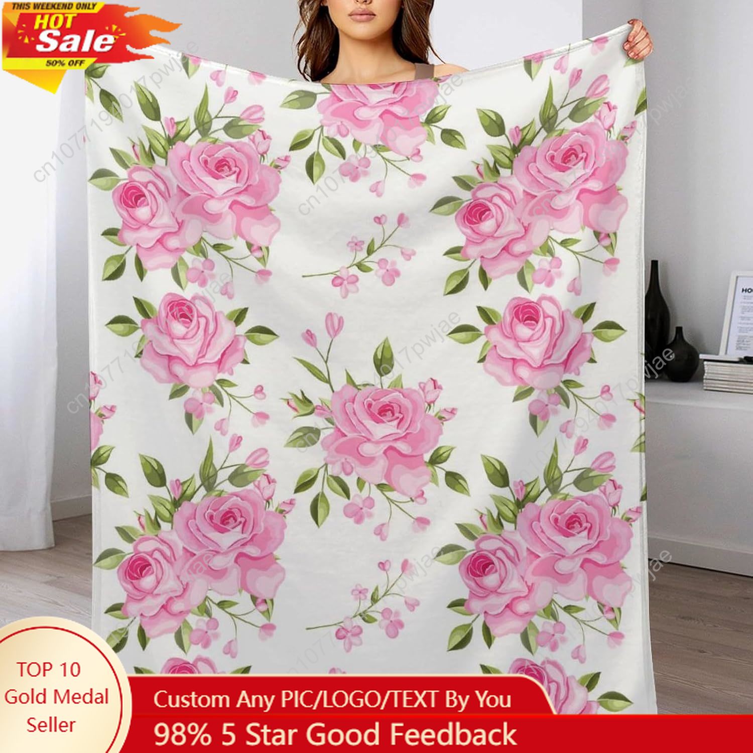 Home Textiles Blanket - Manta de flores rosas, decoración floral,