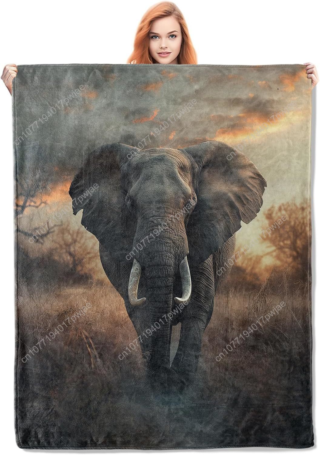 Home Textiles Blanket - Manta polar de elefante, escena realista